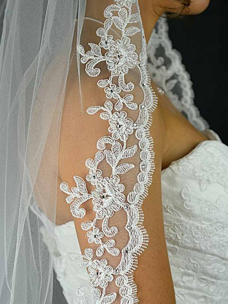 Diamante beaded lace veil