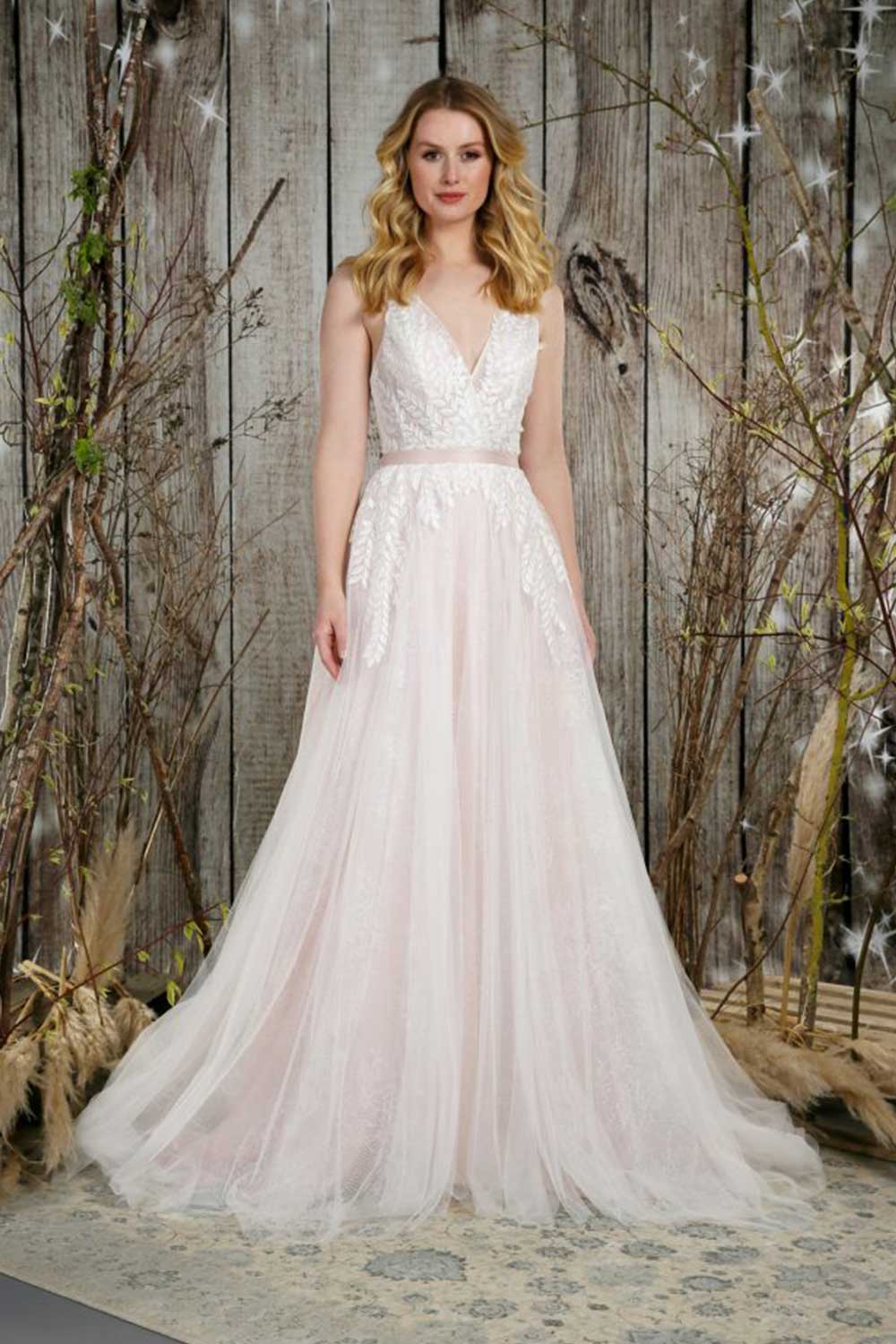 Lace tulle flowing bridal gown