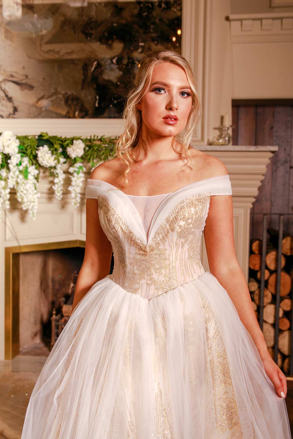Victoria Kay Ivory Gold Wedding Dress