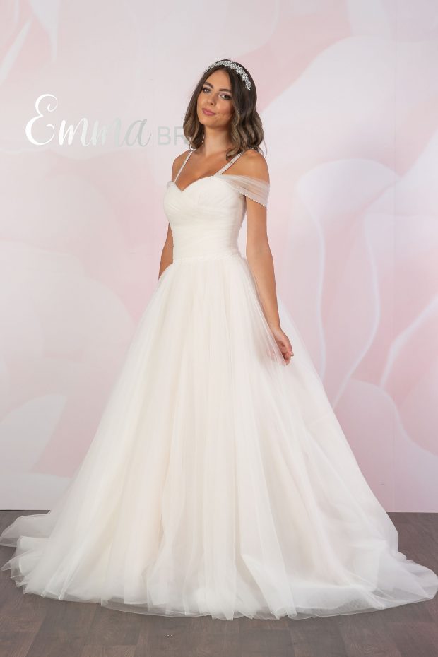 Beaded Strap Pleated Tulle Ballgown